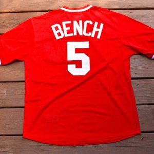 New!! Johnny Bench Cincinnati Reds Red Mesh Pull-Over Baseball Jersey Adult Size